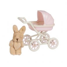 Lundby vaaleanpunainen lastenvaunu + nalle